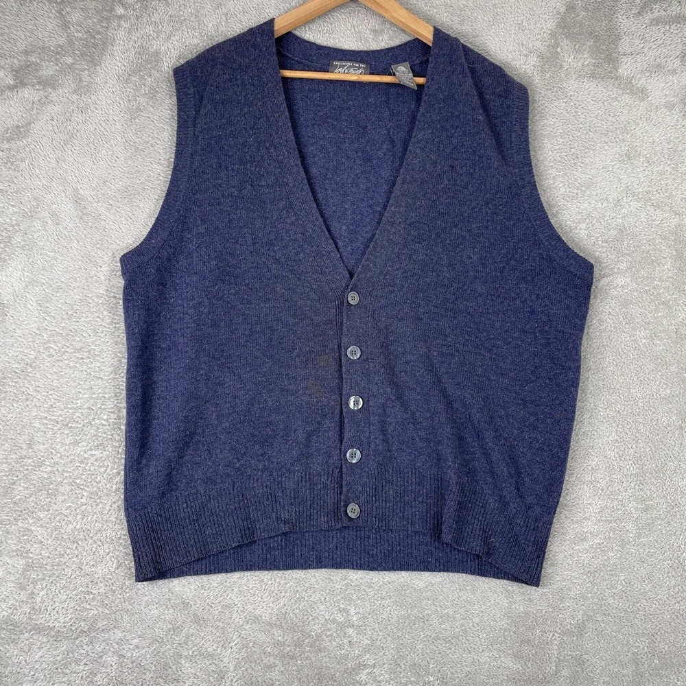 Lord & Taylor Sweater Vest‎ Mens XL Blue Lambswool Button Front V-Neck UK Made